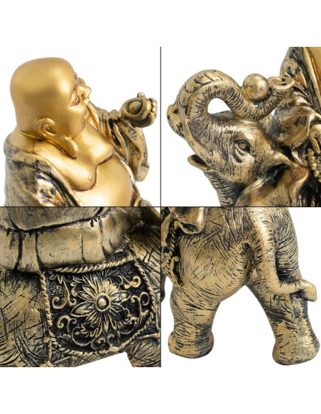 Estatua Buda Risueño sobre Elefante YINASI 11x6.5x17cm