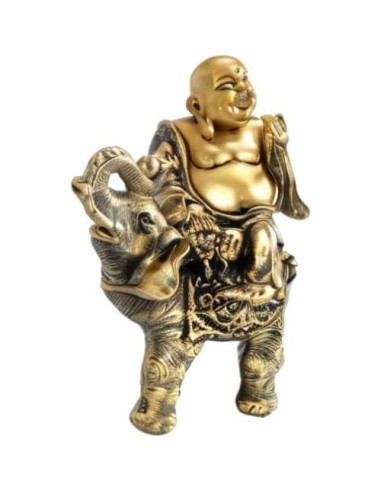 Estatua Buda Risueño sobre Elefante YINASI 11x6.5x17cm