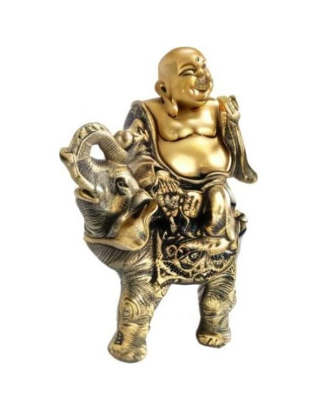 Estatua Buda Risueño sobre Elefante YINASI 11x6.5x17cm