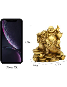 Estatua Buda Risueño en Latón 11.43 cm Tortuga Riqueza 2