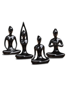 Conjunto de 4 Estatuas de Yoga Cerámica OwMell - Negro