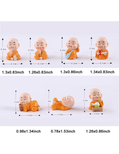 Figuras de Monje Buda en Miniatura Pinenjoy - 7 Piezas 3-5 cm
