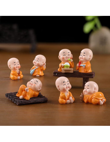 Figuras de Monje Buda en Miniatura Pinenjoy - 7 Piezas 3-5 cm