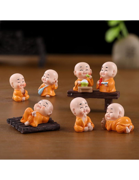 Figuras de Monje Buda en Miniatura Pinenjoy - 7 Piezas 3-5 cm