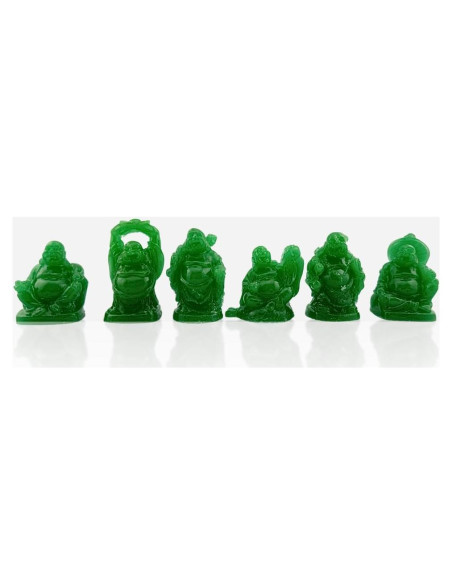 Set de 6 Estatuas de Buda Riendo JapanBargain 5.08 cm Verde Jade