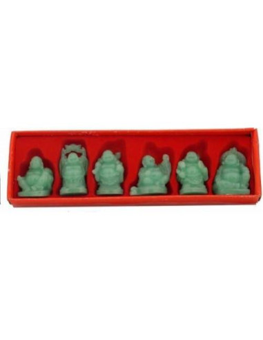 Set de 6 Estatuas de Buda Riendo JapanBargain 5.08 cm Verde Jade