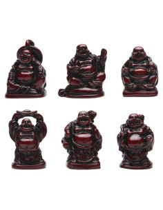 Juego de 6 Estatuas de Buda Risueño de Resina Roja BRABUD