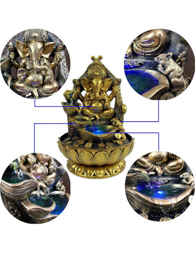 Fuente de Agua de Interior Ganesha SURPRIZON 30 cm Resina Dorada
