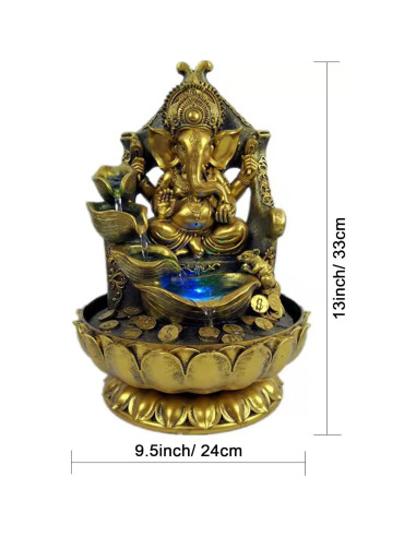 Fuente de Agua de Interior Ganesha SURPRIZON 30 cm Resina Dorada