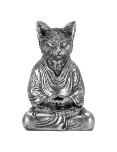 Estatua de Buda Gato Zen Plateada 17.78 cm para Meditación