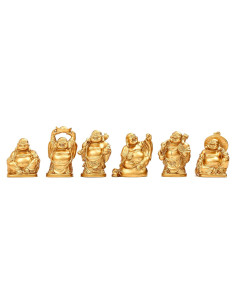 Conjunto de 6 Estatuas de Buda Risueño de Resina Dorada 5cm