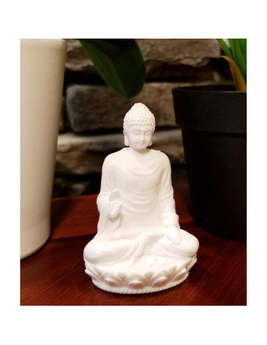 Estatua de Buda 7.62 cm - Mármol Polimérico Blanco - Meditación