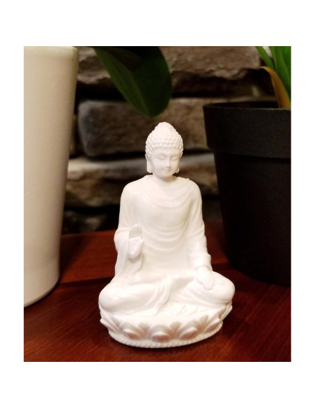 Estatua de Buda 7.62 cm - Mármol Polimérico Blanco - Meditación