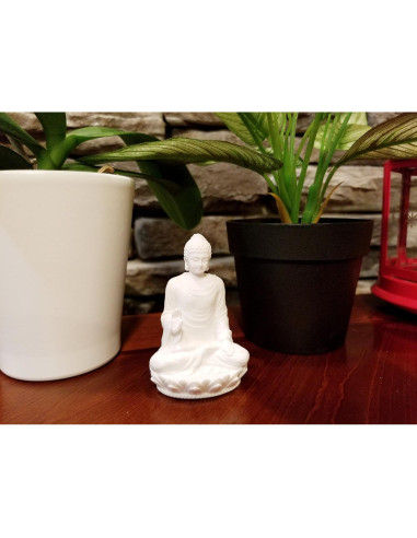 Estatua de Buda 7.62 cm - Mármol Polimérico Blanco - Meditación
