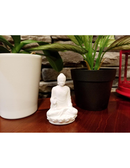 Estatua de Buda 7.62 cm - Mármol Polimérico Blanco - Meditación