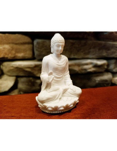 Estatua de Buda 7.62 cm - Mármol Polimérico Blanco - Meditación