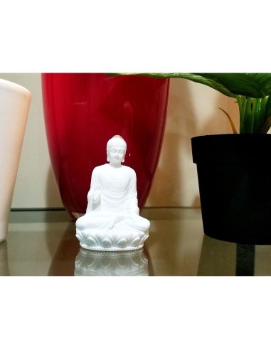 Estatua de Buda 7.62 cm - Mármol Polimérico Blanco - Meditación