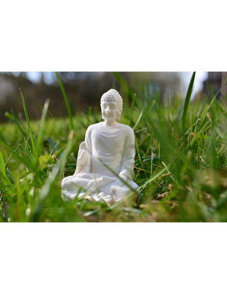 Estatua de Buda 7.62 cm - Mármol Polimérico Blanco - Meditación