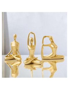 Conjunto de 3 Estatuas de Yoga Doradas Ni-JASW - Resina