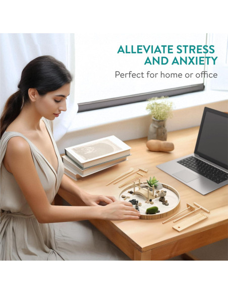 Kit de Jardín Zen Navaris - Mini Jardín de Arena Blanca - 17 Piezas