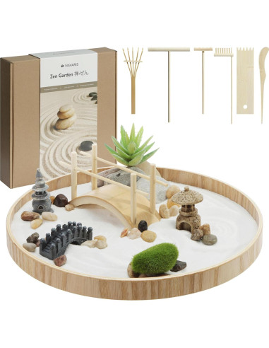 Kit de Jardín Zen Navaris - Mini Jardín de Arena Blanca - 17 Piezas