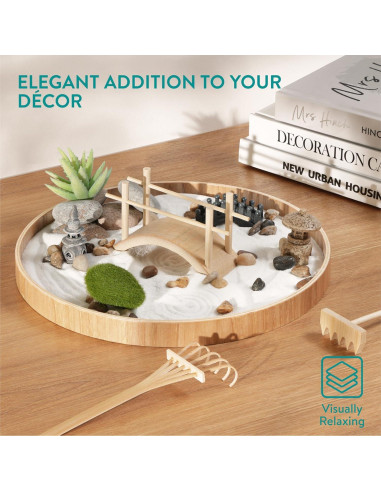 Kit de Jardín Zen Navaris - Mini Jardín de Arena Blanca - 17 Piezas