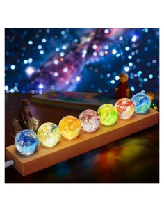 Conjunto 7 Esferas de Chakra con Base LED Madera 40mm