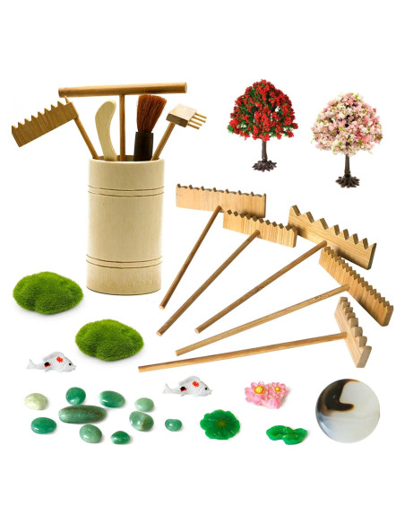 Kit de Jardín Zen JJJ Arts - 31 Piezas con Rastrillos y Accesorios
