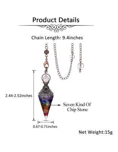 Péndulo de Cristal Sanador JOVIVI 7 Chakras con Cadena