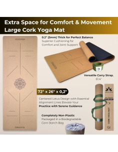 Alfombrilla de Yoga Extra Grande Vidalucia - Corcho Natural 183x66cm 2