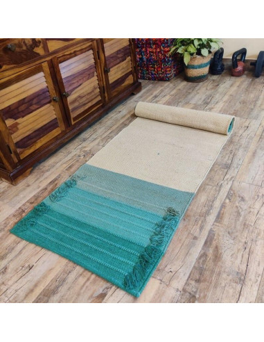 Alfombra de Yoga Ecológica Jaipur art & Rugs 183x61cm Verde-Blanco