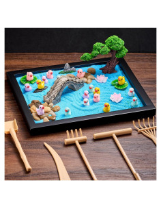 Kit Jardín Zen Soulchen Pato con Bandeja Madera y Arena Azul