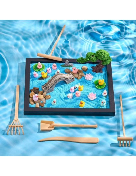 Kit Jardín Zen Soulchen Pato con Bandeja Madera y Arena Azul