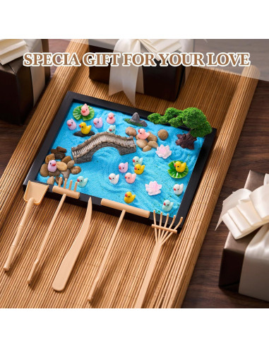 Kit Jardín Zen Soulchen Pato con Bandeja Madera y Arena Azul