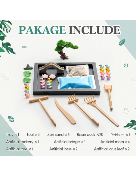 Kit Jardín Zen Soulchen Pato con Bandeja Madera y Arena Azul