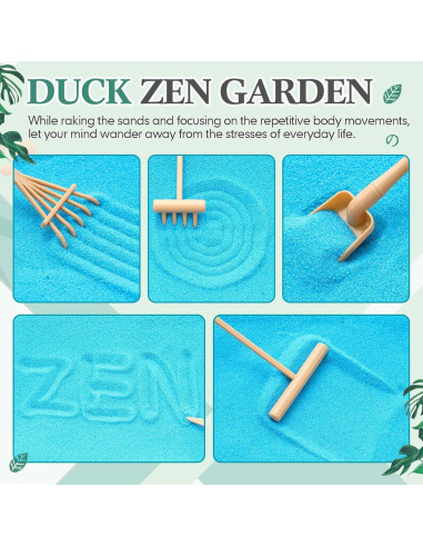 Kit Jardín Zen Soulchen Pato con Bandeja Madera y Arena Azul