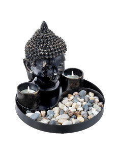Set de Jardín Zen MyGift con Escultura de Buda Negra y Accesorios