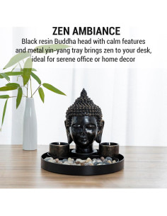 Set de Jardín Zen MyGift con Escultura de Buda Negra y Accesorios 2
