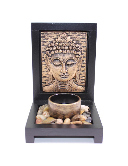 Jardín Zen de Mesa Buda de Bronce con Soporte para Vela