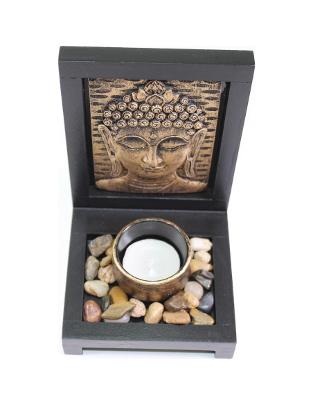 Jardín Zen de Mesa Buda de Bronce con Soporte para Vela