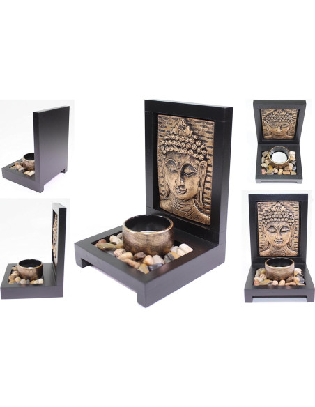 Jardín Zen de Mesa Buda de Bronce con Soporte para Vela
