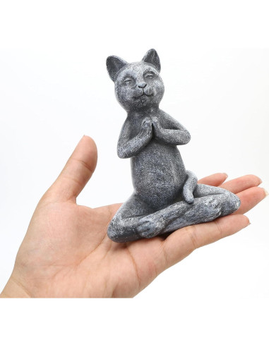 Estatua de Gato Meditador Zen Badong - Resina 12x6x8 cm