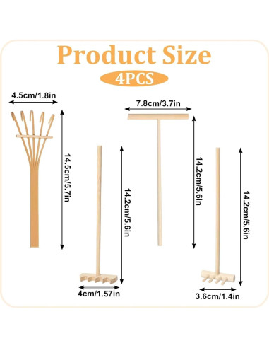 Set de 4 Mini Rastrillos Zen DPWOUM para Jardinería