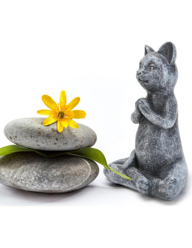 Estatua de Gato Meditador Zen Badong - Resina 12x6x8 cm