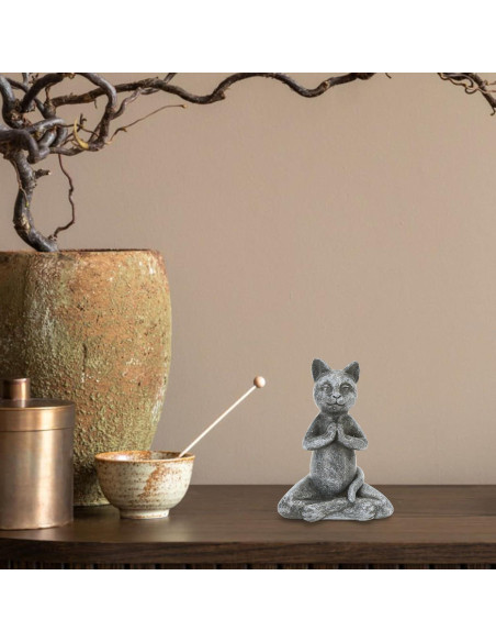 Estatua de Gato Meditador Zen Badong - Resina 12x6x8 cm