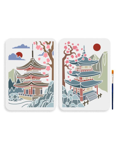 Plantilla de Templo Zen Japonés MAYJOYDIY 2 Pcs 29.7x21 cm