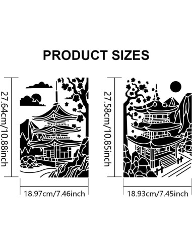 Plantilla de Templo Zen Japonés MAYJOYDIY 2 Pcs 29.7x21 cm