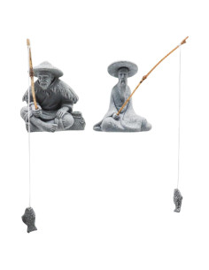 2 Figuras Decorativas de Anciano Pescador Zen MinrzPet