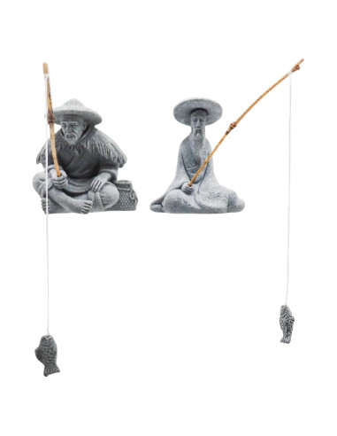 2 Figuras Decorativas de Anciano Pescador Zen MinrzPet