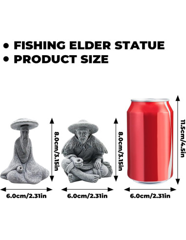 2 Figuras Decorativas de Anciano Pescador Zen MinrzPet